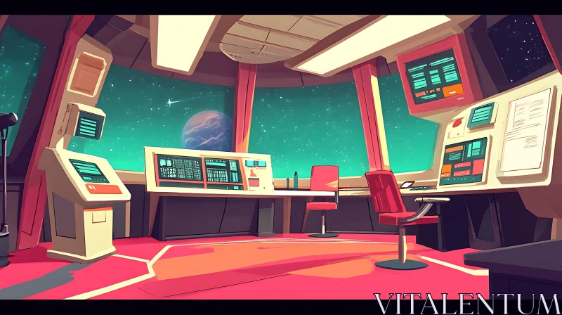 Sleek Control Room of a Futuristic Spaceship