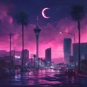 City Street Under Neon Glow