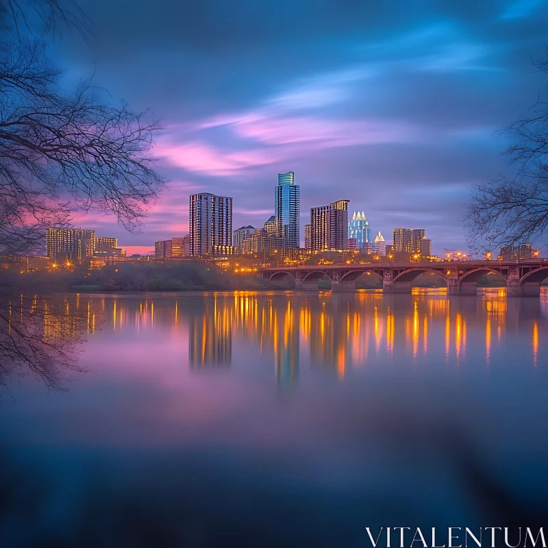 Evening Skyline Reflected in River