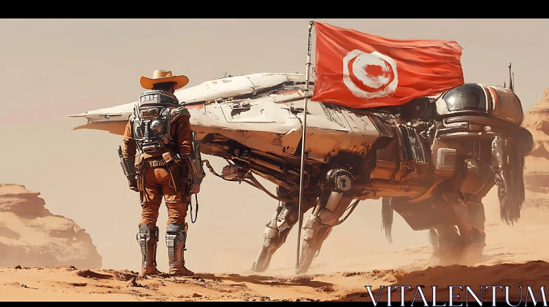 Astronaut and Robot in Barren Desert
