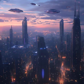 Advanced Metropolis with Neon Illumination and Hovercrafts