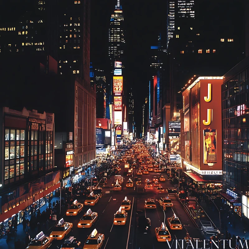 Nighttime Cityscape with Busy Traffic and Bright Lights