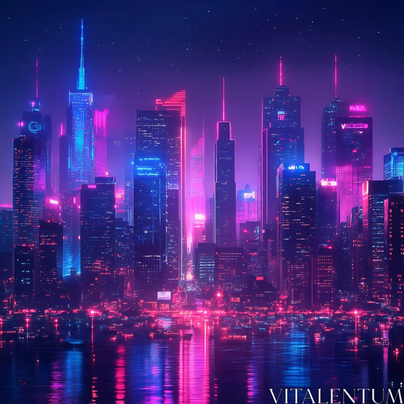 Neon Skyline of a Future Metropolis AI Image