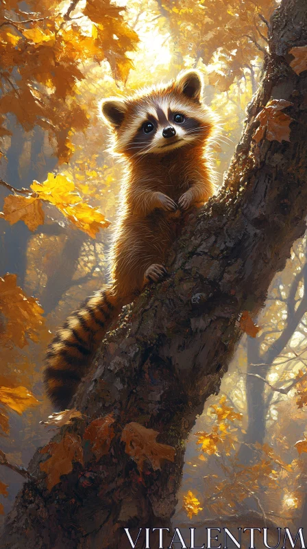 Raccoon in Autumn AI Image