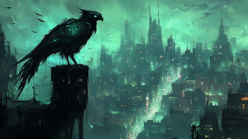 Mysterious Bird and Futuristic City