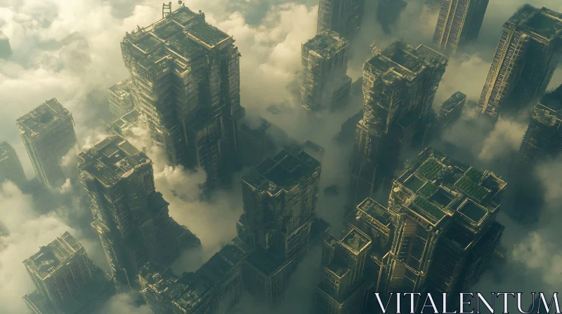 Abandoned Skyscrapers in a Cloudy Post-apocalyptic World AI Image