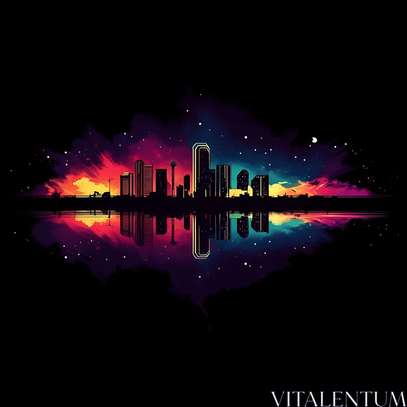 Vivid Nighttime Skyline Reflections AI Image