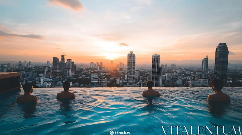 Skyline Sunset from Infinity Pool AI Image