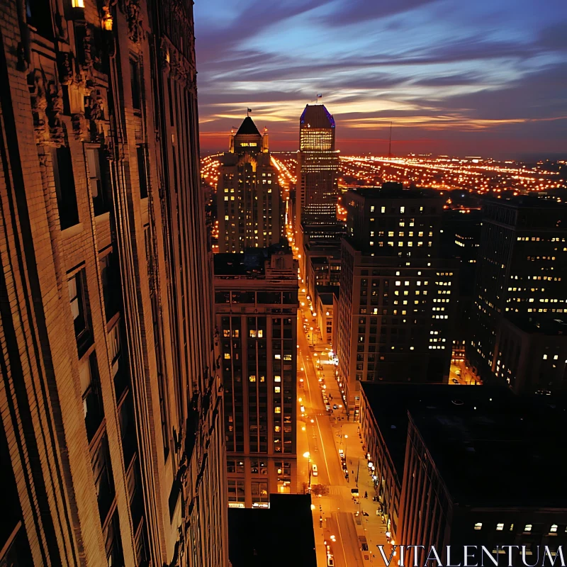 City at Night: Streetlights and Skyline AI Image