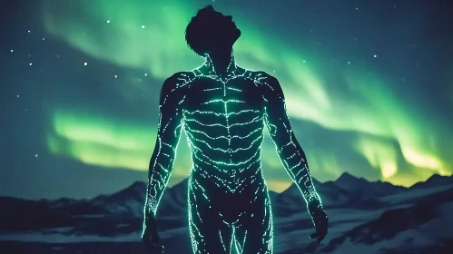 Cyborg Under the Aurora Borealis