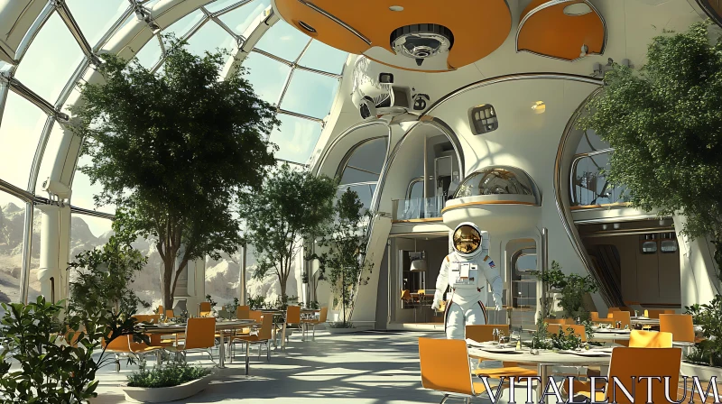 Futuristic Space Station with Vegetation and Astronaut AI Image