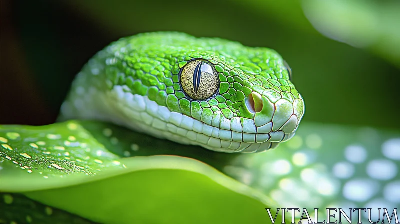 Serene Green Reptile Among Leaves AI Image