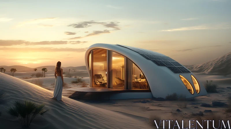 Sustainable Dome-Shaped House in a Desert Landscape during Sunset AI Image