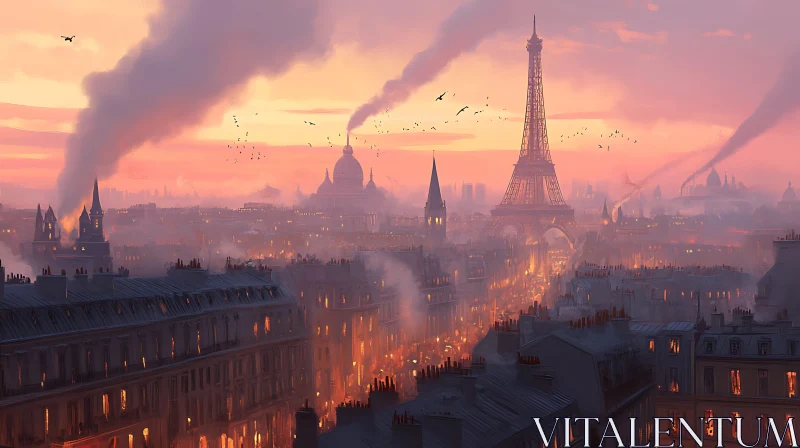 Picturesque Parisian Skyline at Dusk AI Image