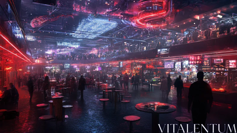 Neon-Illuminated Cyberpunk Marketplace AI Image