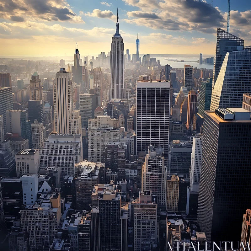 Urban Landscape with Tall Buildings During Golden Hour AI Image