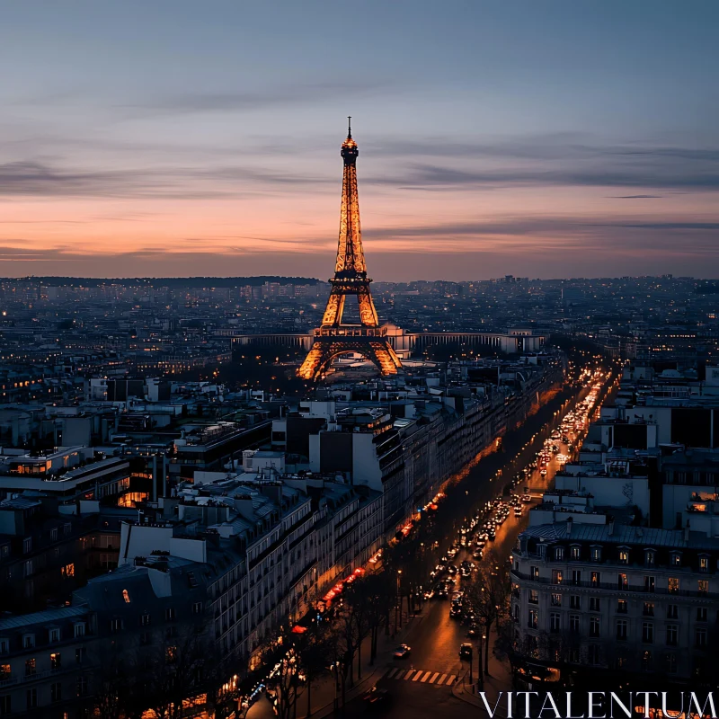 AI ART Nighttime Paris with Glowing Eiffel Tower