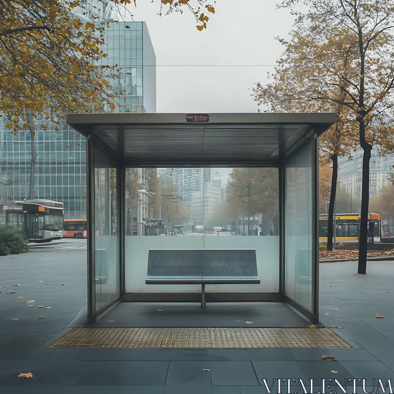 City Bus Stop in Autumn AI Image