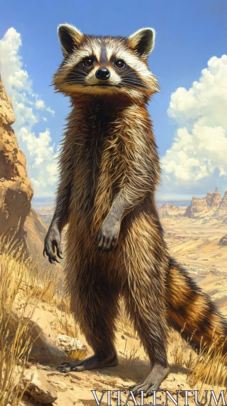 Raccoon Standing in Desert AI Image