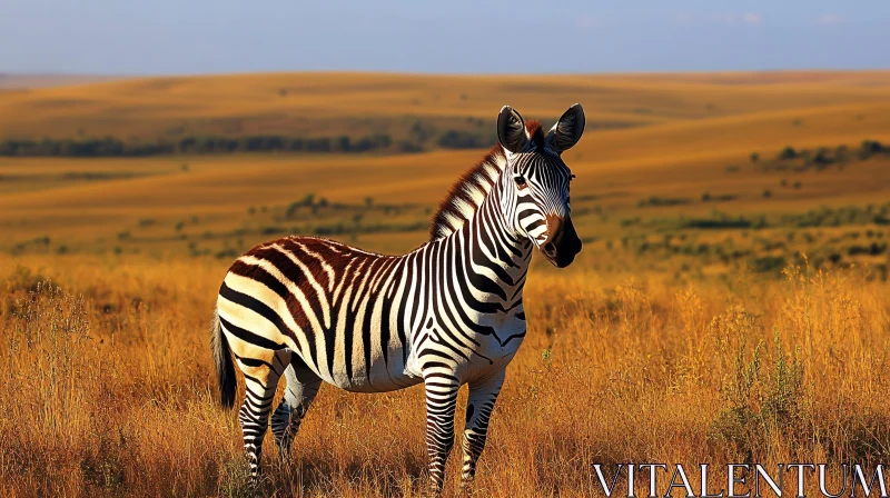 Zebra and Golden Savanna Landscape AI Image