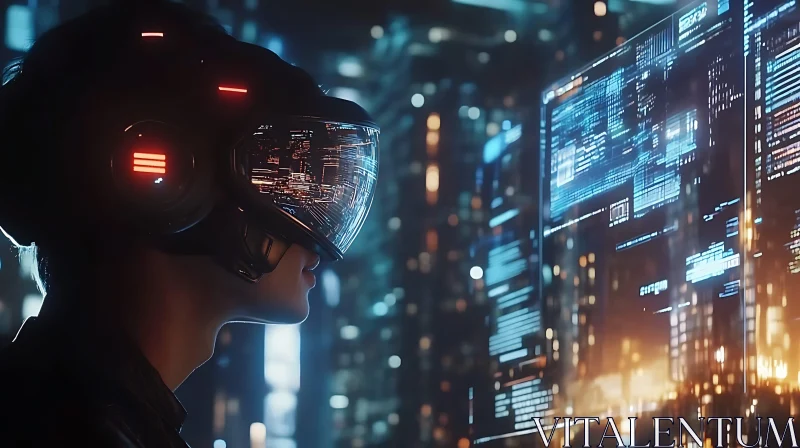 VR Immersion in a Neon-Lit Digital World AI Image