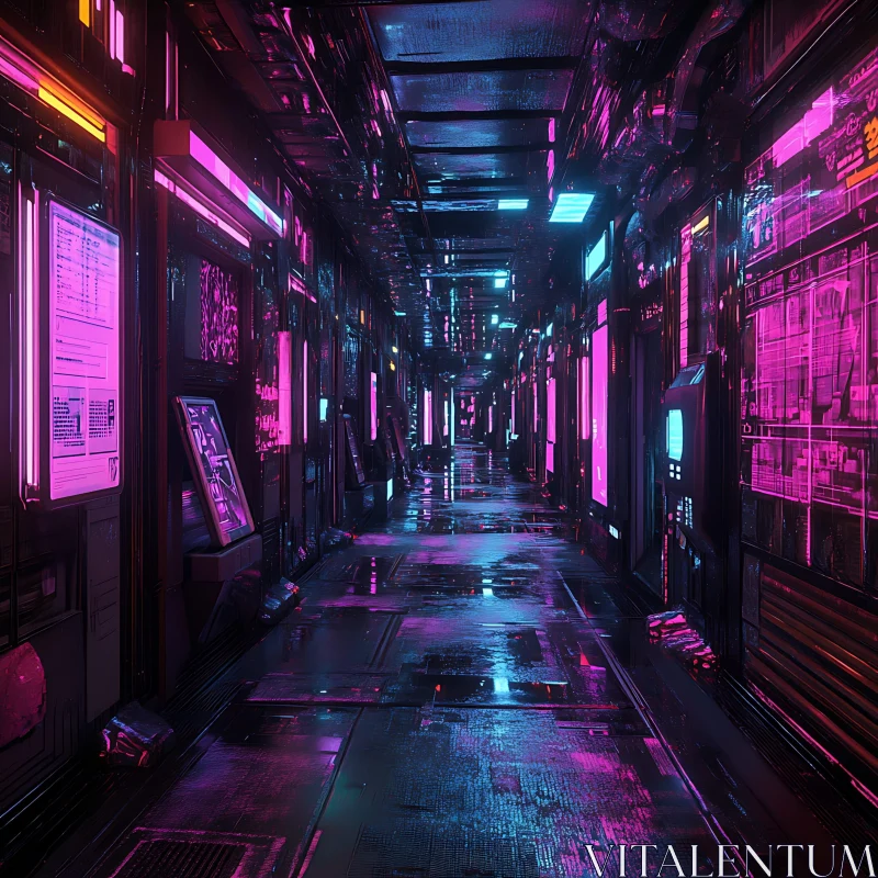 Cyberpunk Corridor with Neon Lights AI Image