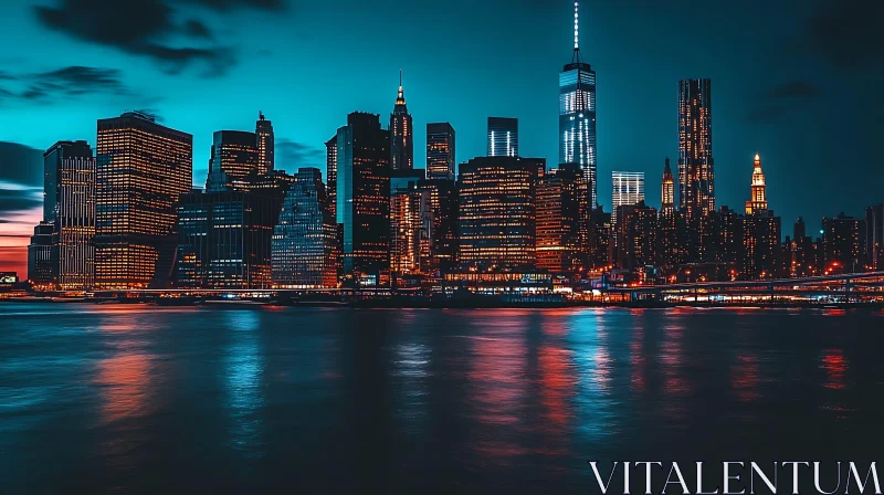 Illuminated Cityscape at Night AI Image