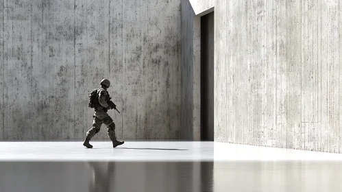 Lone Soldier in Stark Concrete Environment