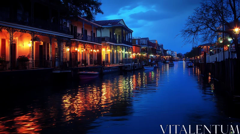 AI ART Tranquil Urban Canal at Night