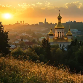 Golden Hour over Cathedral and Cityscape