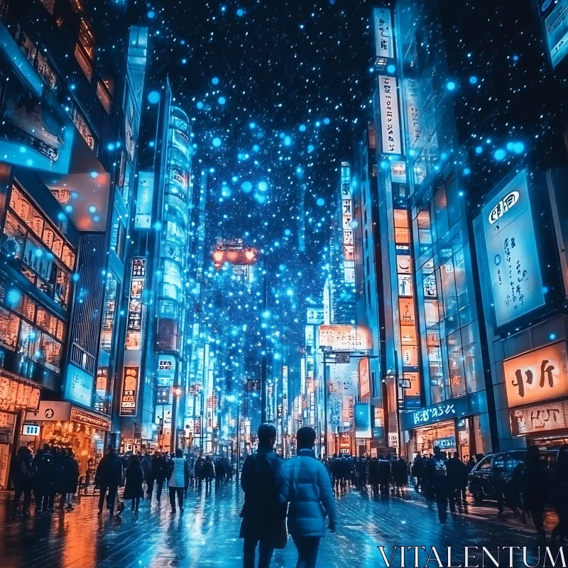 Urban Night Scene Filled with Neon Glows AI Image