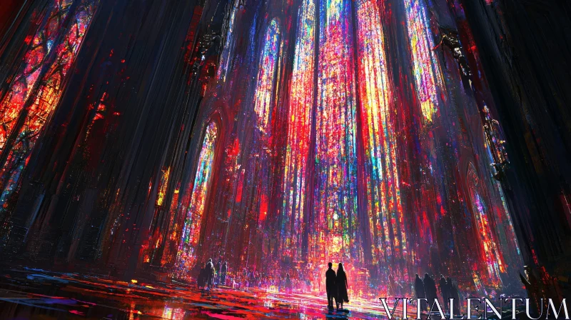 Majestic Gothic Cathedral with Vibrant Stained Glass AI Image