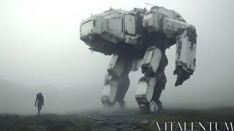 AI ART Foggy Morning with a Giant Mecha