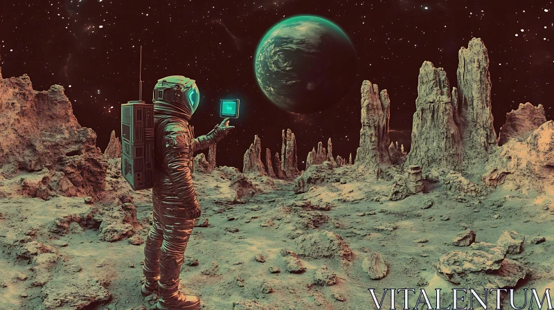 Alien Landscape with Astronaut and Planet AI Image