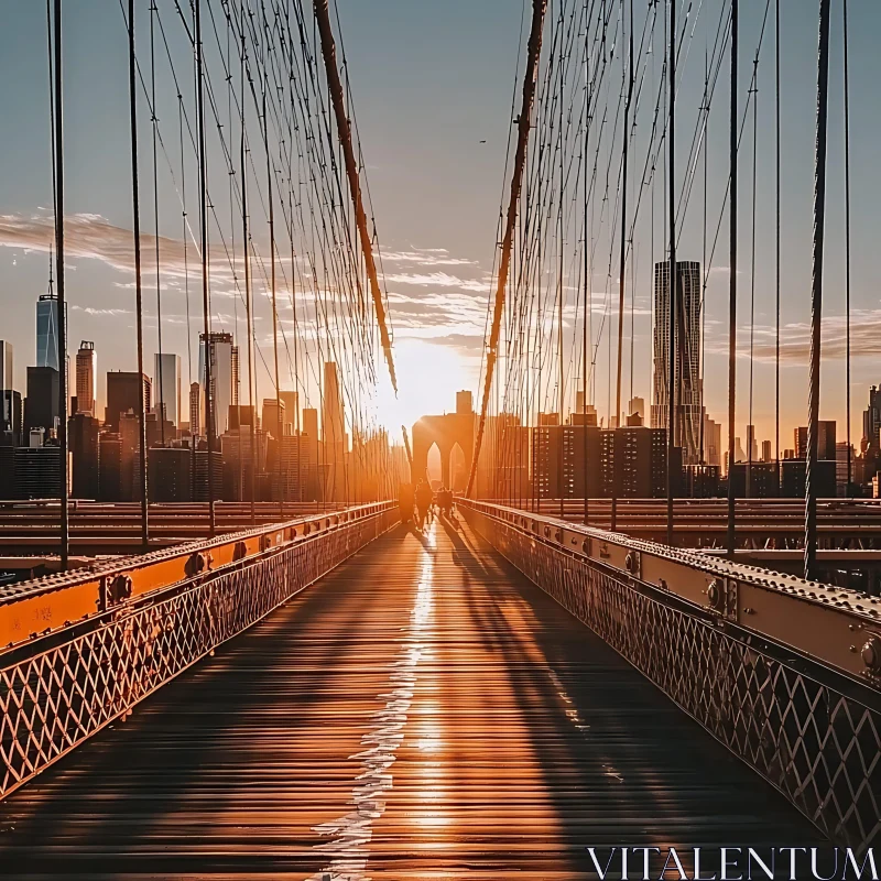 Urban Bridge in Golden Sunset AI Image