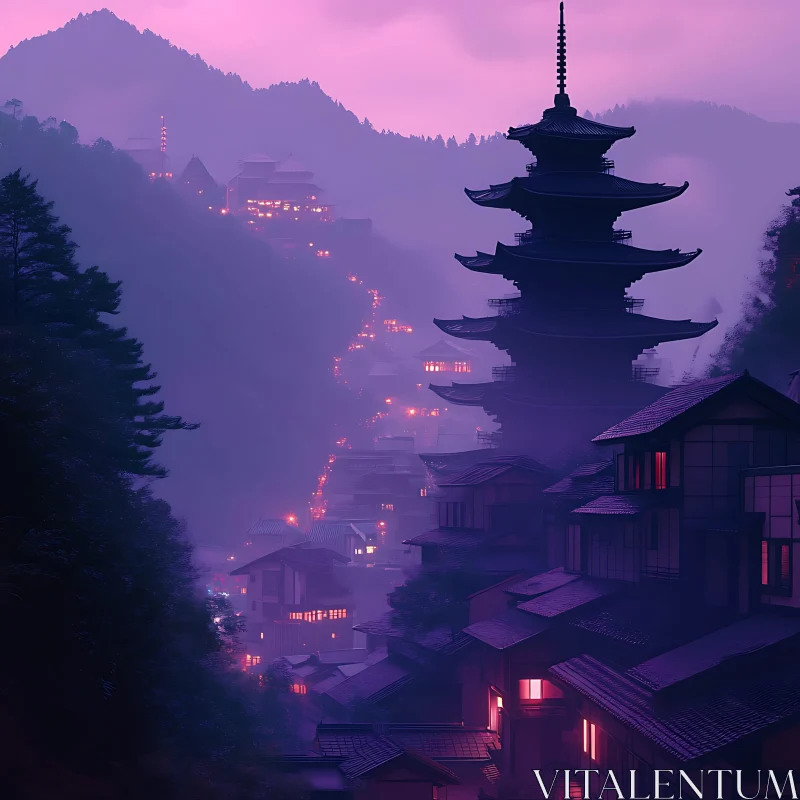 Twilight Silence: The Beauty of Japanese Mountainside Villages AI Image