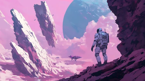 Lone Astronaut in Surreal Alien World