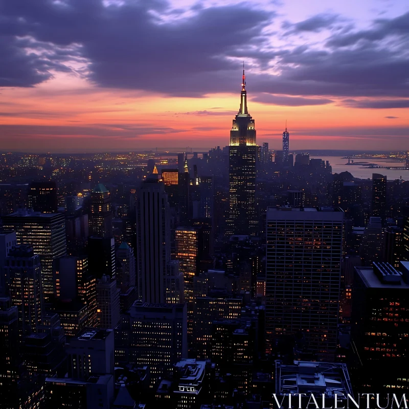 Dusk Cityscape with Illuminated Skyscrapers AI Image