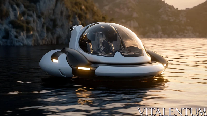 AI ART Modern Hovercraft on Water during Golden Hour