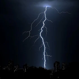 Nighttime Skyline Illuminated by Lightning