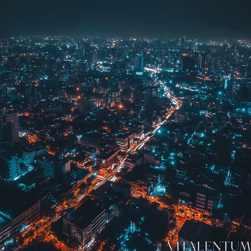 AI ART City Lights at Night from Above