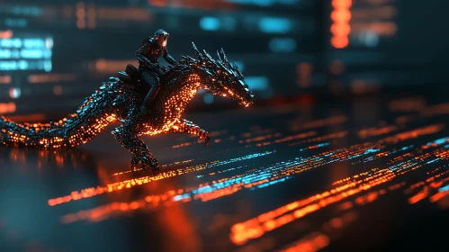 Neon Dragon Rider in Cyberpunk Setting