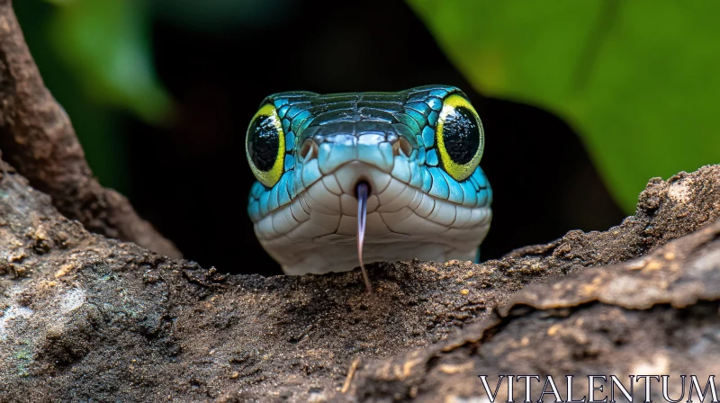 Vibrant Blue Snake Portrait AI Image