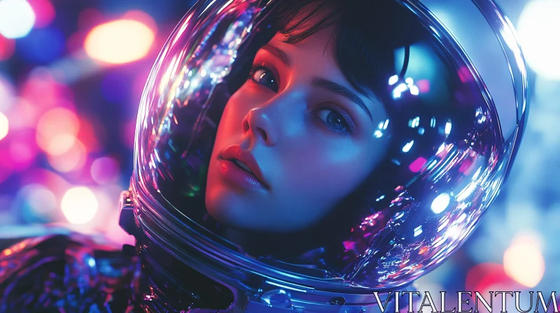 Neon Astronaut: A Serene Space Portrait AI Image