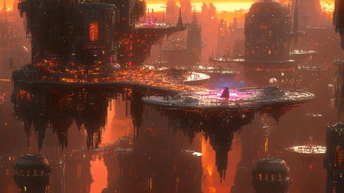 Sci-Fi Floating City at Sunset