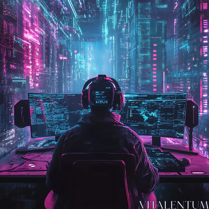 Futuristic Hacker in Neon Glow AI Image