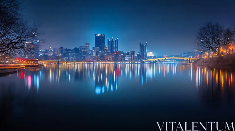 AI ART City Skyline Reflection at Night