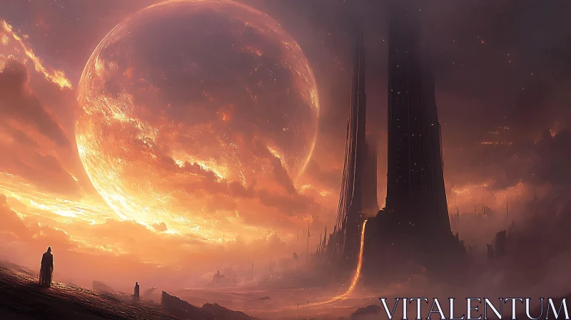 AI ART Futuristic Fantasy Scene with Massive Glowing Planet