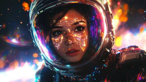 Astronaut with Vibrant Light Reflections