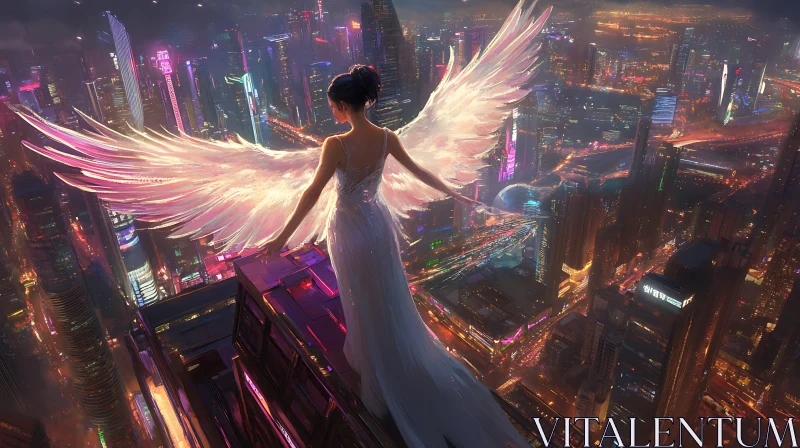 Ethereal Angel in Neon City AI Image